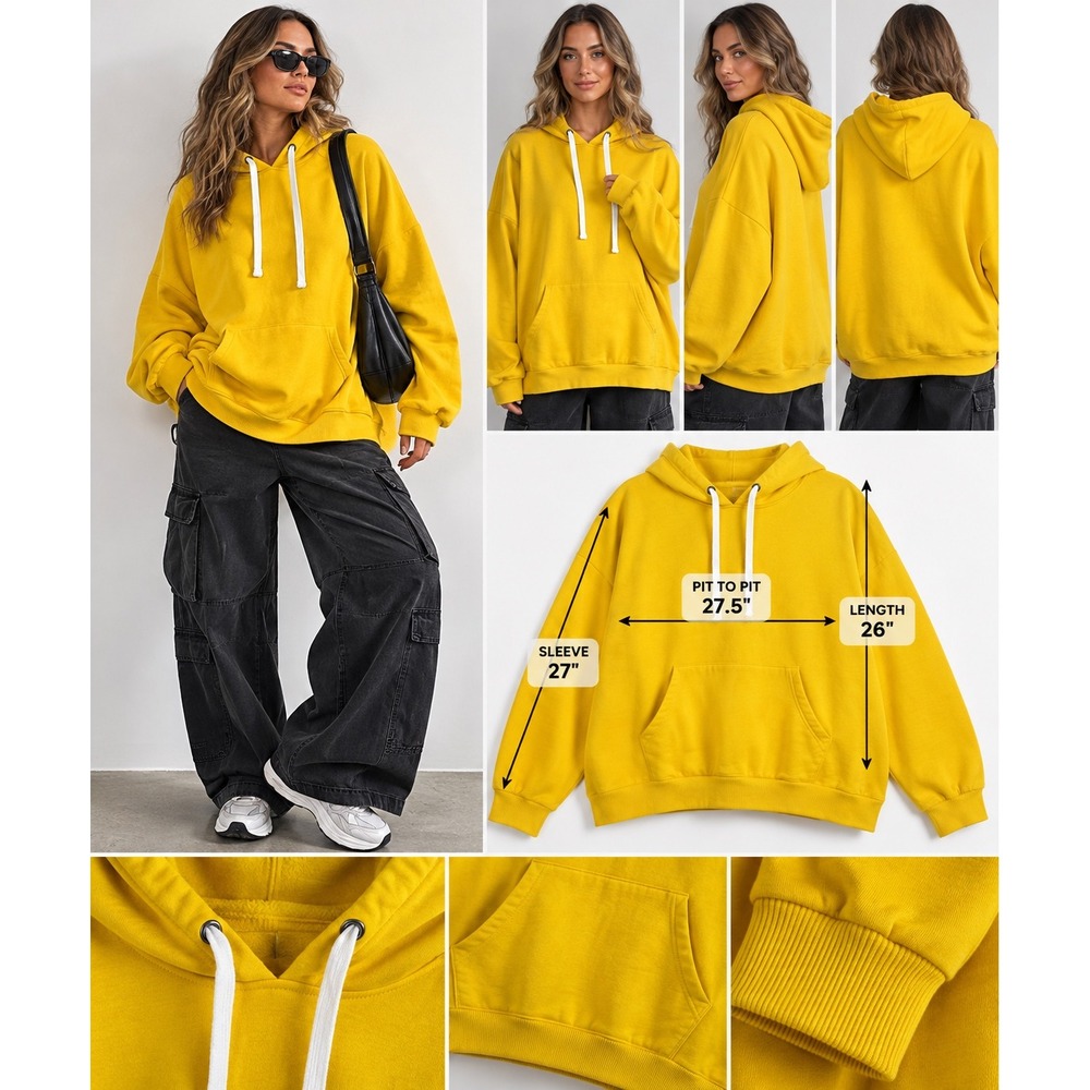 ASOS Plus Size 20 Oversized Yellow Hoodie Cotton Streetwear Skater Baggy